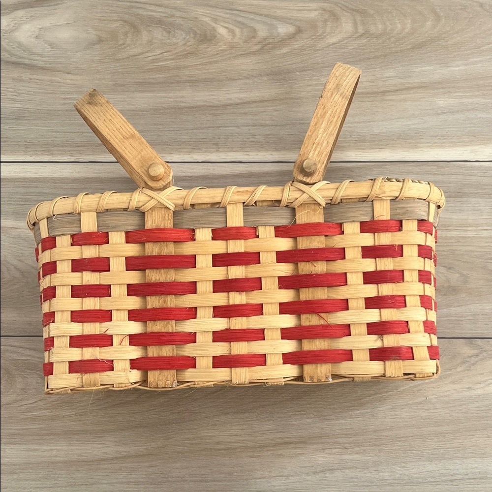 Handwoven Red and Tan Basket